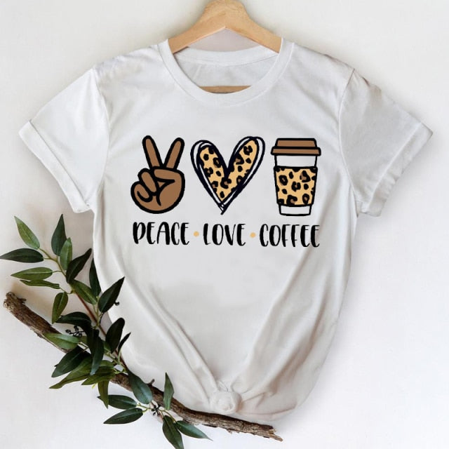 T-shirts Women 2021 Leopard Heart Casual 90s Fashion Trend Printing Clothes Graphic Tshirt Top Lady Print Female Tee T-Shirt