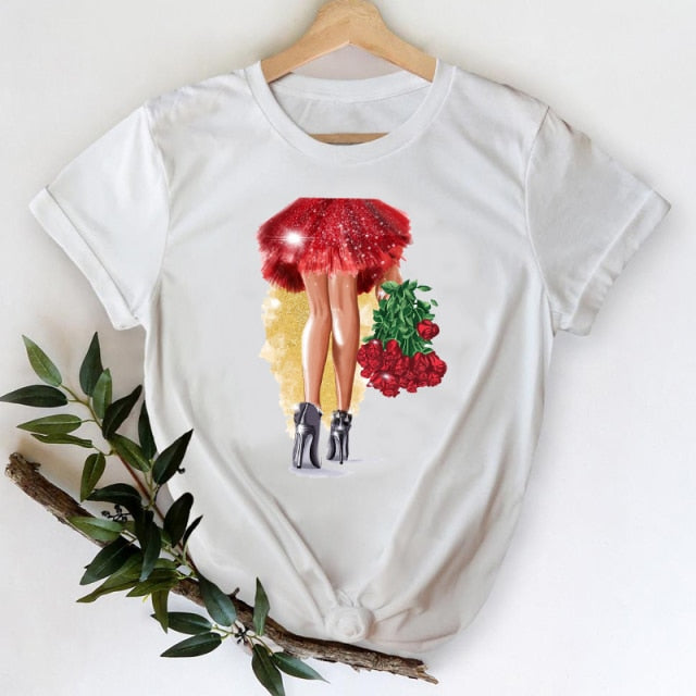 T-shirts Women 2021 Leopard Heart Casual 90s Fashion Trend Printing Clothes Graphic Tshirt Top Lady Print Female Tee T-Shirt