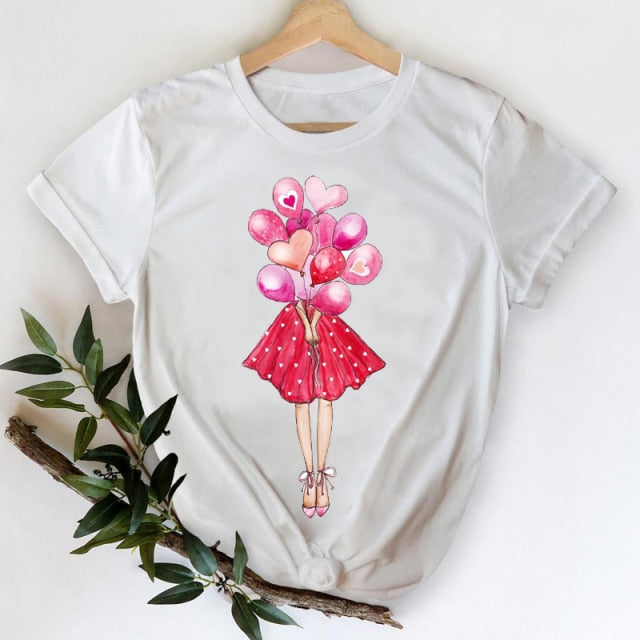 T-shirts Women 2021 Leopard Heart Casual 90s Fashion Trend Printing Clothes Graphic Tshirt Top Lady Print Female Tee T-Shirt