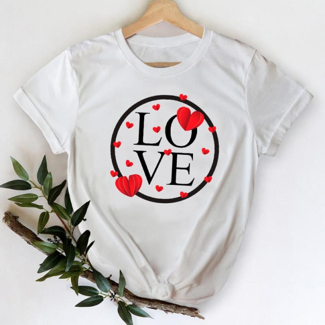 T-shirts Women 2021 Leopard Heart Casual 90s Fashion Trend Printing Clothes Graphic Tshirt Top Lady Print Female Tee T-Shirt