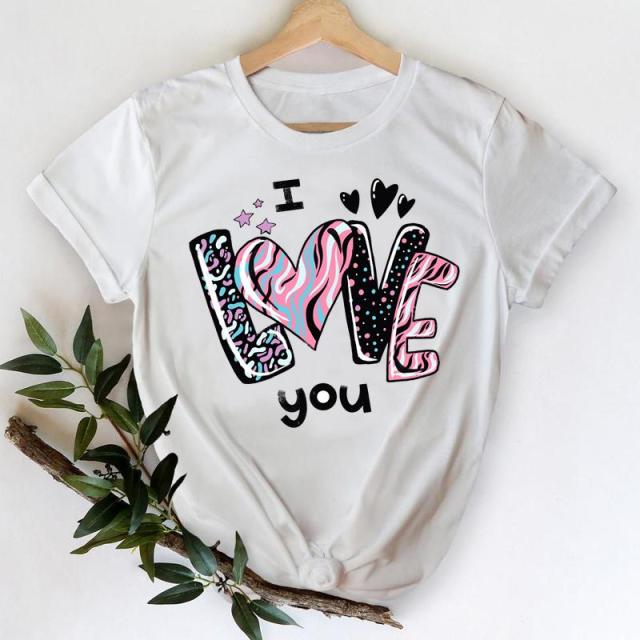 T-shirts Women 2021 Leopard Heart Casual 90s Fashion Trend Printing Clothes Graphic Tshirt Top Lady Print Female Tee T-Shirt