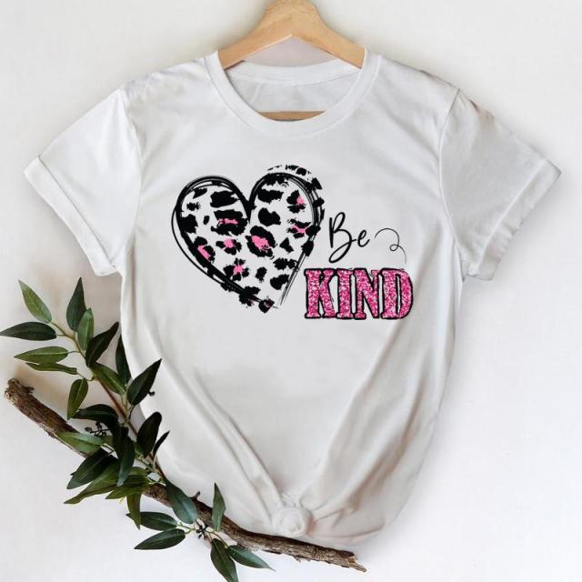 T-shirts Women 2021 Leopard Heart Casual 90s Fashion Trend Printing Clothes Graphic Tshirt Top Lady Print Female Tee T-Shirt
