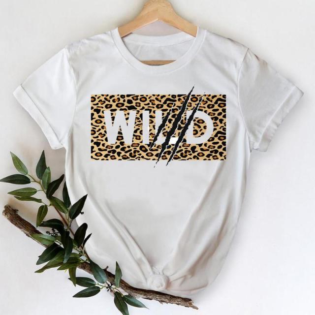 T-shirts Women 2021 Leopard Heart Casual 90s Fashion Trend Printing Clothes Graphic Tshirt Top Lady Print Female Tee T-Shirt