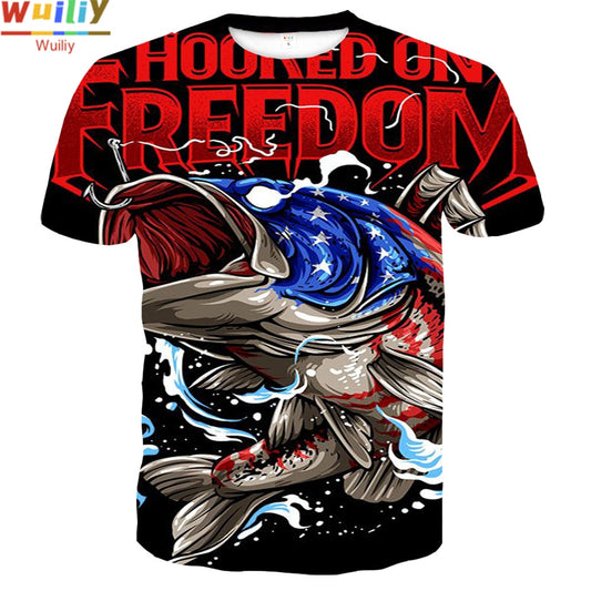 Fishing T-shirt For Men Summer Nature Fish Graphic 3D Print Tees Sport National Flag T Shirt 2021 New Angling Tops