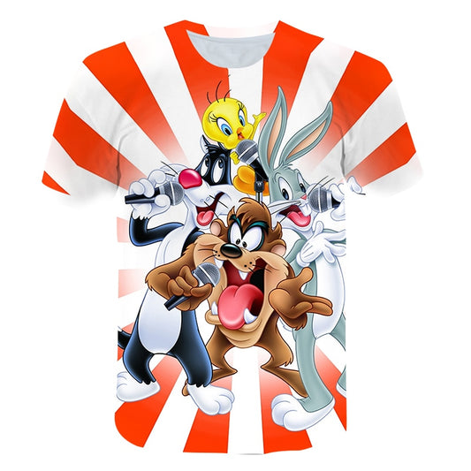 2021 Summer New Men's T-shirt Youth O-neck Shirt Clothes Tops 3D Anime Cartoon Rabbit Casual Short-Sleeved Round Neck Shirt