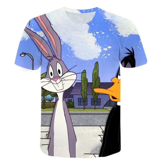 2021 Summer New Men's T-shirt Youth O-neck Shirt Clothes Tops 3D Anime Cartoon Rabbit Casual Short-Sleeved Round Neck Shirt