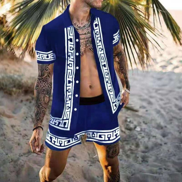 2021 Summer Hawaii Trend Printing Sets Men Hawaii Shorts Shirt Clothing Casual Round Collar Floral Shirt Beach Short Sleeve Suit