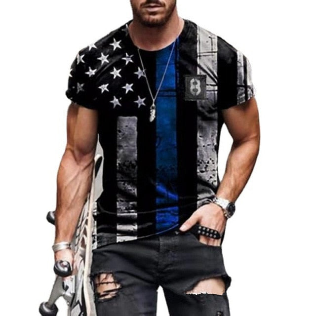 Summer3D Printing American Flag Fashion Handsome MenT-Shirt Casual Breathable Short Sleeve Oversized T-Shirt Fashion O-Neck Tops