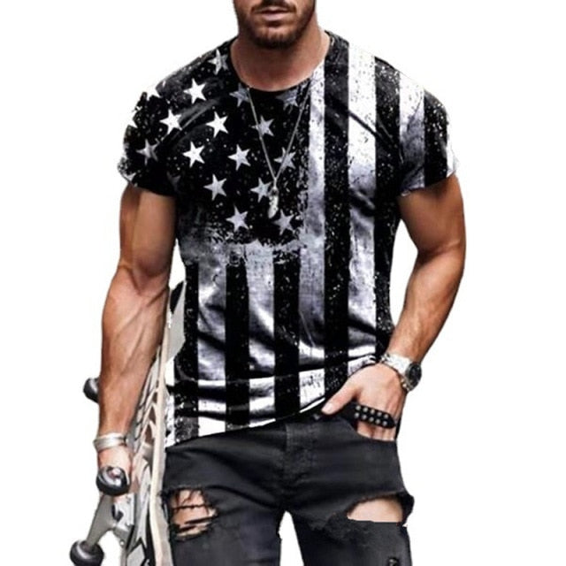 Summer3D Printing American Flag Fashion Handsome MenT-Shirt Casual Breathable Short Sleeve Oversized T-Shirt Fashion O-Neck Tops