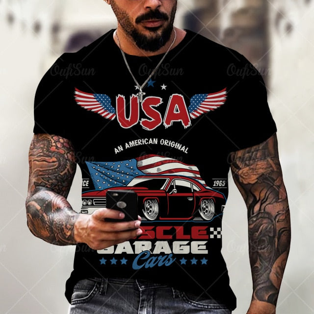 Summer3D Printing American Flag Fashion Handsome MenT-Shirt Casual Breathable Short Sleeve Oversized T-Shirt Fashion O-Neck Tops