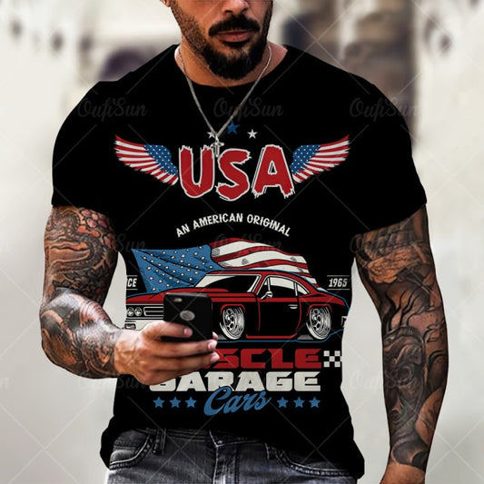 Summer3D Printing American Flag Fashion Handsome MenT-Shirt Casual Breathable Short Sleeve Oversized T-Shirt Fashion O-Neck Tops