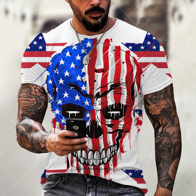 Summer3D Printing American Flag Fashion Handsome MenT-Shirt Casual Breathable Short Sleeve Oversized T-Shirt Fashion O-Neck Tops