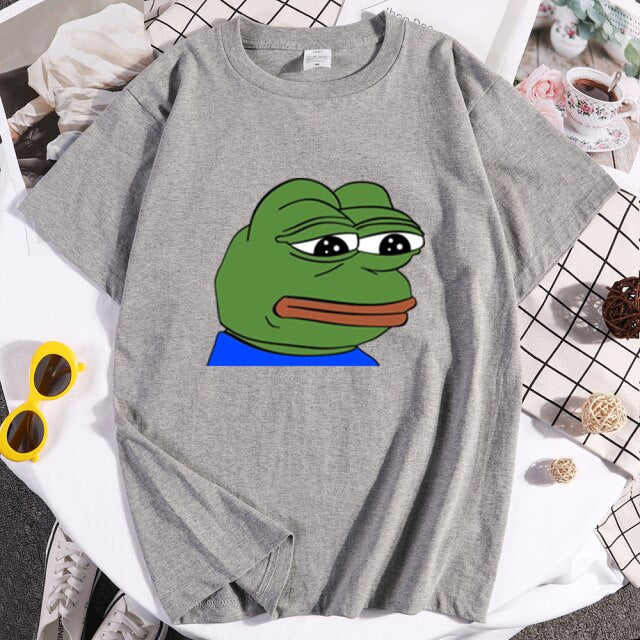 fashion 2021 male /Women Sad Frog Print tshirt Male Hip Hop Short sleeve T-Shirt men's Slim Fit see shirt Oversize funny t-shirt