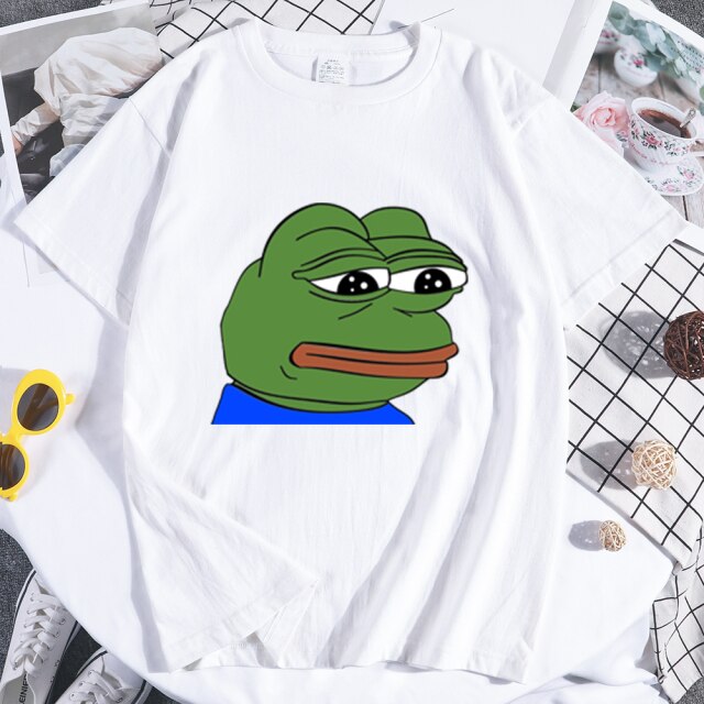 fashion 2021 male /Women Sad Frog Print tshirt Male Hip Hop Short sleeve T-Shirt men's Slim Fit see shirt Oversize funny t-shirt