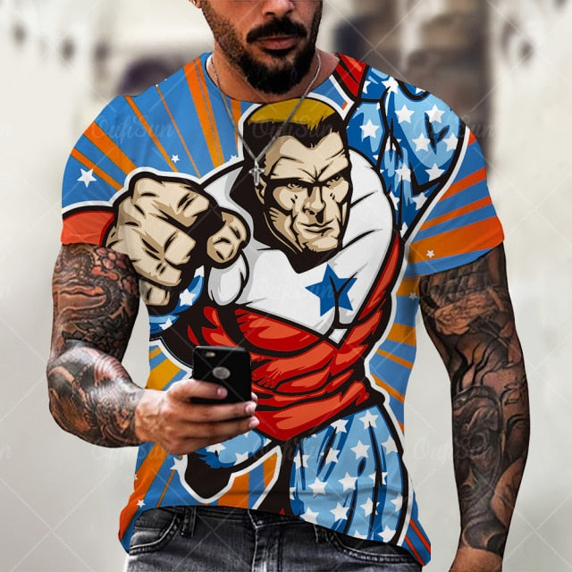 Summer3D Printing American Flag Fashion Handsome MenT-Shirt Casual Breathable Short Sleeve Oversized T-Shirt Fashion O-Neck Tops