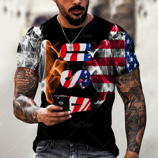Summer3D Printing American Flag Fashion Handsome MenT-Shirt Casual Breathable Short Sleeve Oversized T-Shirt Fashion O-Neck Tops