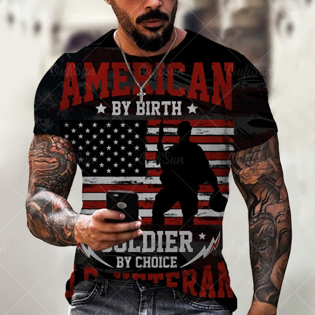 Summer3D Printing American Flag Fashion Handsome MenT-Shirt Casual Breathable Short Sleeve Oversized T-Shirt Fashion O-Neck Tops