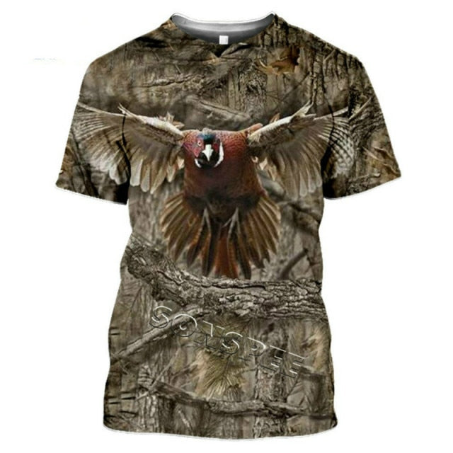 2021 Summer New Men's T-shirt Hunting Animal Moose/rabbit 3D Printing Short-sleeved Street Casual Clothing
