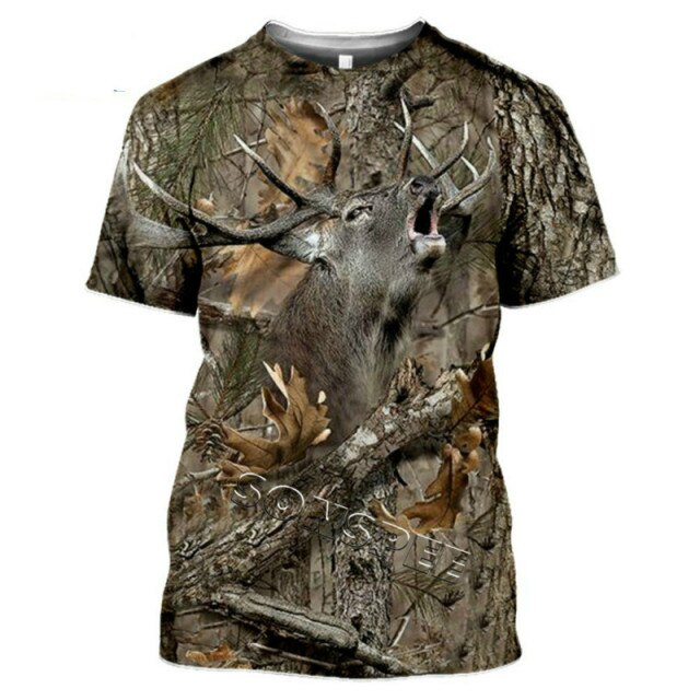 2021 Summer New Men's T-shirt Hunting Animal Moose/rabbit 3D Printing Short-sleeved Street Casual Clothing