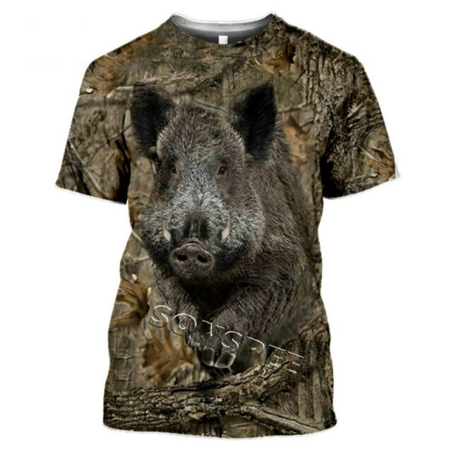 2021 Summer New Men's T-shirt Hunting Animal Moose/rabbit 3D Printing Short-sleeved Street Casual Clothing
