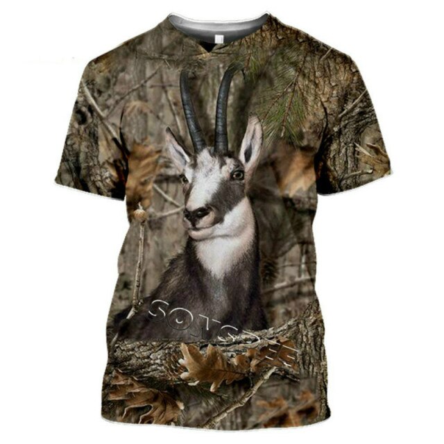 2021 Summer New Men's T-shirt Hunting Animal Moose/rabbit 3D Printing Short-sleeved Street Casual Clothing