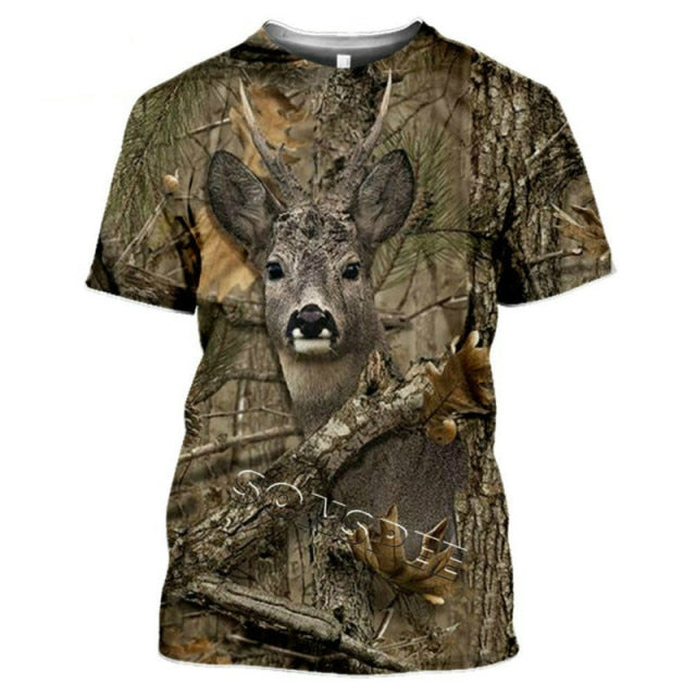 2021 Summer New Men's T-shirt Hunting Animal Moose/rabbit 3D Printing Short-sleeved Street Casual Clothing