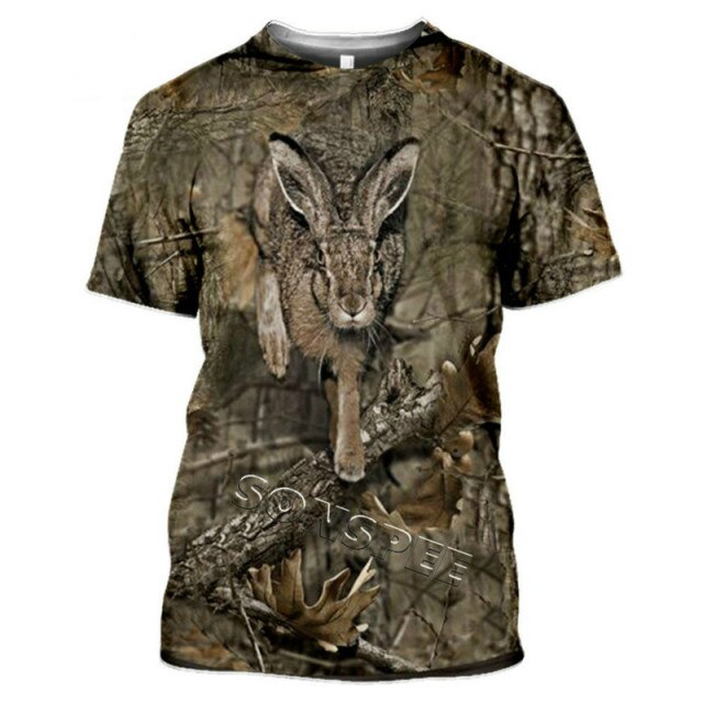 2021 Summer New Men's T-shirt Hunting Animal Moose/rabbit 3D Printing Short-sleeved Street Casual Clothing