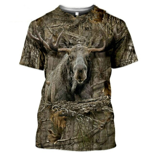 2021 Summer New Men's T-shirt Hunting Animal Moose/rabbit 3D Printing Short-sleeved Street Casual Clothing