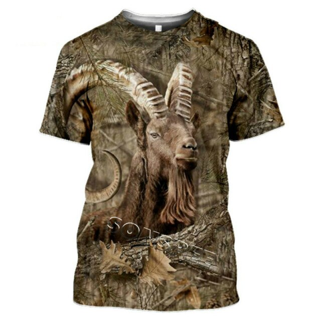 2021 Summer New Men's T-shirt Hunting Animal Moose/rabbit 3D Printing Short-sleeved Street Casual Clothing