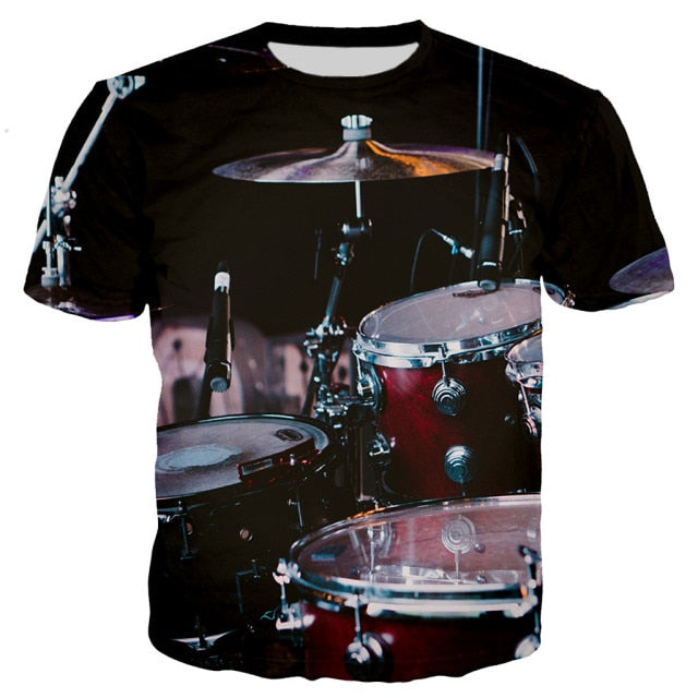 Summer Drum 3D Printing T-Shirt Men's Women's Casual Loose Comfortable Top Rock Pop Music Band Plus Size Short Sleeve 2021 New