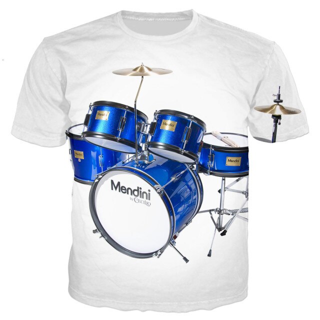 Summer Drum 3D Printing T-Shirt Men's Women's Casual Loose Comfortable Top Rock Pop Music Band Plus Size Short Sleeve 2021 New