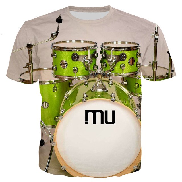 Summer Drum 3D Printing T-Shirt Men's Women's Casual Loose Comfortable Top Rock Pop Music Band Plus Size Short Sleeve 2021 New