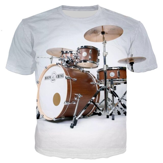 Summer Drum 3D Printing T-Shirt Men's Women's Casual Loose Comfortable Top Rock Pop Music Band Plus Size Short Sleeve 2021 New