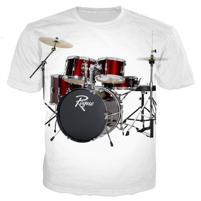 Summer Drum 3D Printing T-Shirt Men's Women's Casual Loose Comfortable Top Rock Pop Music Band Plus Size Short Sleeve 2021 New
