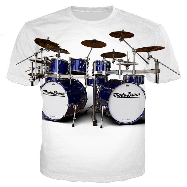 Summer Drum 3D Printing T-Shirt Men's Women's Casual Loose Comfortable Top Rock Pop Music Band Plus Size Short Sleeve 2021 New