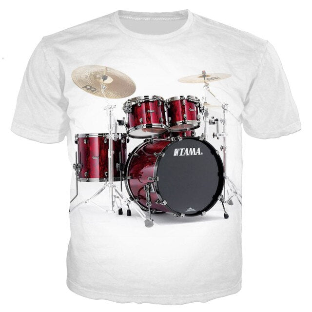 Summer Drum 3D Printing T-Shirt Men's Women's Casual Loose Comfortable Top Rock Pop Music Band Plus Size Short Sleeve 2021 New
