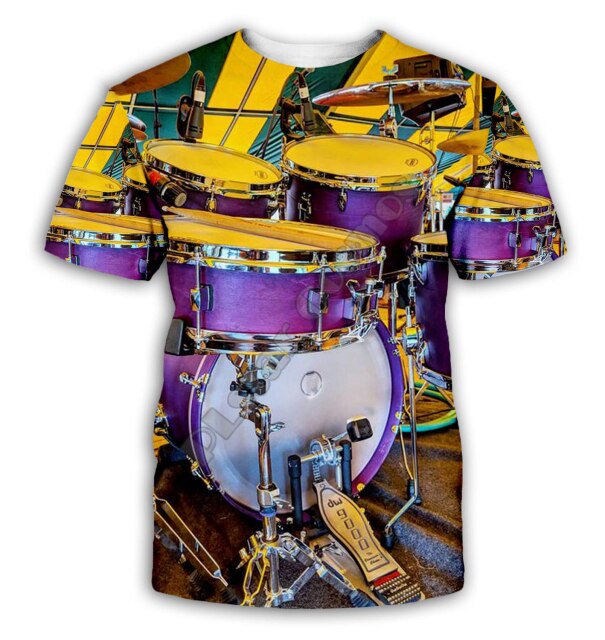 Summer Drum 3D Printing T-Shirt Men's Women's Casual Loose Comfortable Top Rock Pop Music Band Plus Size Short Sleeve 2021 New