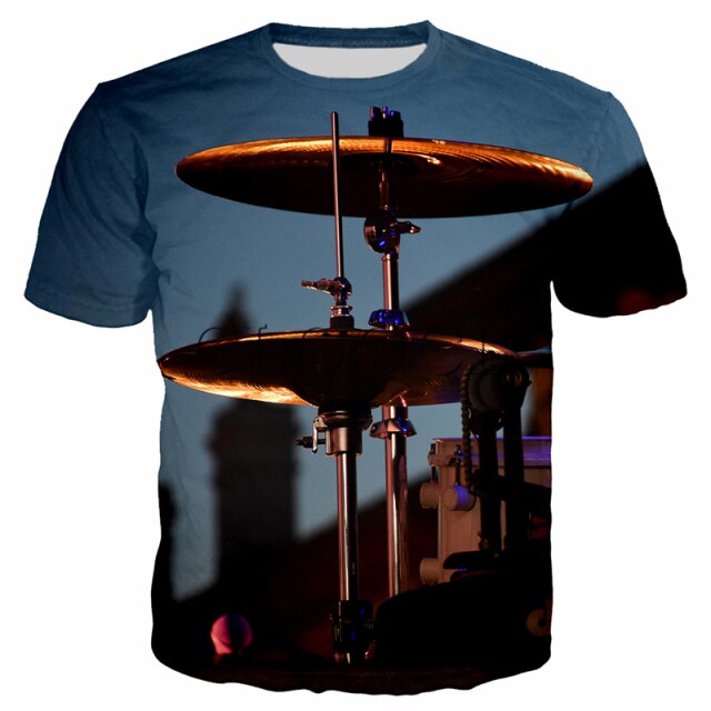 Summer Drum 3D Printing T-Shirt Men's Women's Casual Loose Comfortable Top Rock Pop Music Band Plus Size Short Sleeve 2021 New
