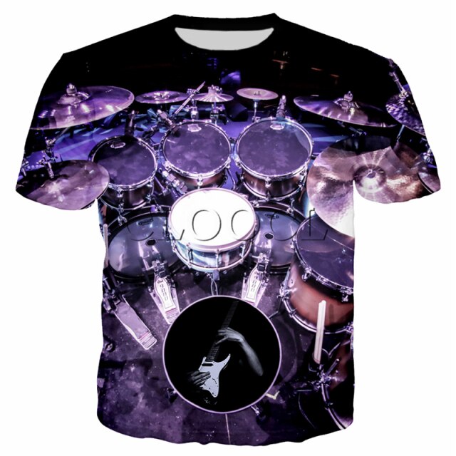 Summer Drum 3D Printing T-Shirt Men's Women's Casual Loose Comfortable Top Rock Pop Music Band Plus Size Short Sleeve 2021 New