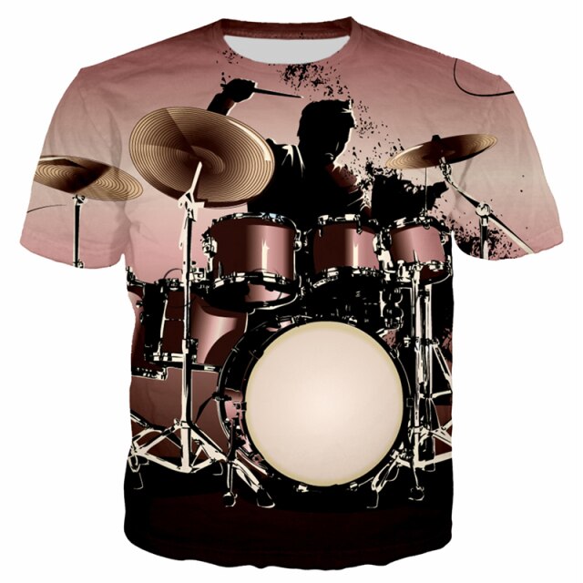 Summer Drum 3D Printing T-Shirt Men's Women's Casual Loose Comfortable Top Rock Pop Music Band Plus Size Short Sleeve 2021 New