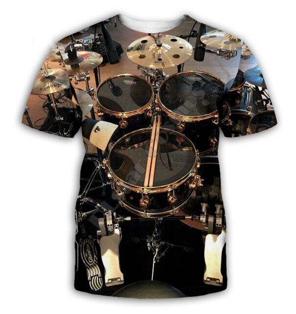 Summer Drum 3D Printing T-Shirt Men's Women's Casual Loose Comfortable Top Rock Pop Music Band Plus Size Short Sleeve 2021 New