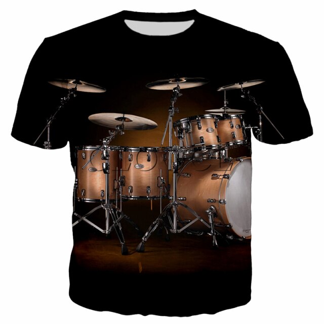 Summer Drum 3D Printing T-Shirt Men's Women's Casual Loose Comfortable Top Rock Pop Music Band Plus Size Short Sleeve 2021 New