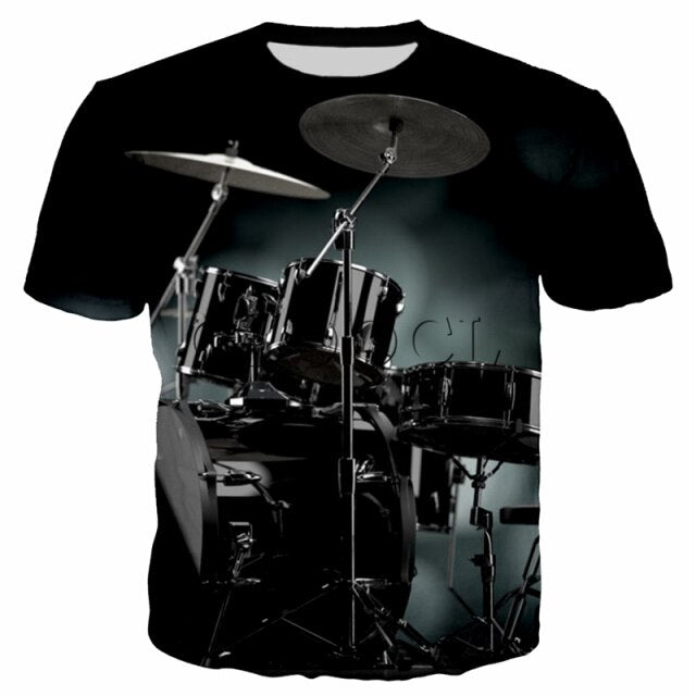 Summer Drum 3D Printing T-Shirt Men's Women's Casual Loose Comfortable Top Rock Pop Music Band Plus Size Short Sleeve 2021 New