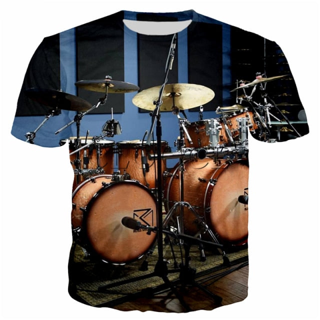 Summer Drum 3D Printing T-Shirt Men's Women's Casual Loose Comfortable Top Rock Pop Music Band Plus Size Short Sleeve 2021 New