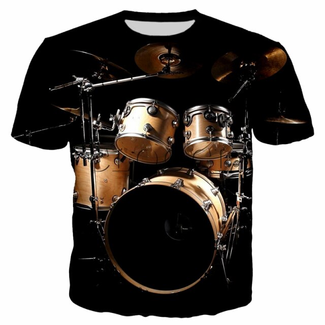 Summer Drum 3D Printing T-Shirt Men's Women's Casual Loose Comfortable Top Rock Pop Music Band Plus Size Short Sleeve 2021 New