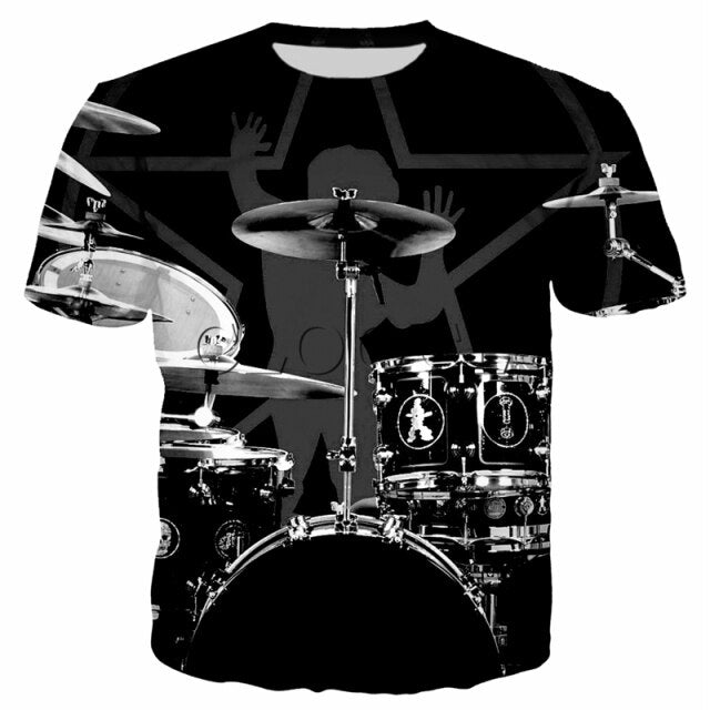 Summer Drum 3D Printing T-Shirt Men's Women's Casual Loose Comfortable Top Rock Pop Music Band Plus Size Short Sleeve 2021 New