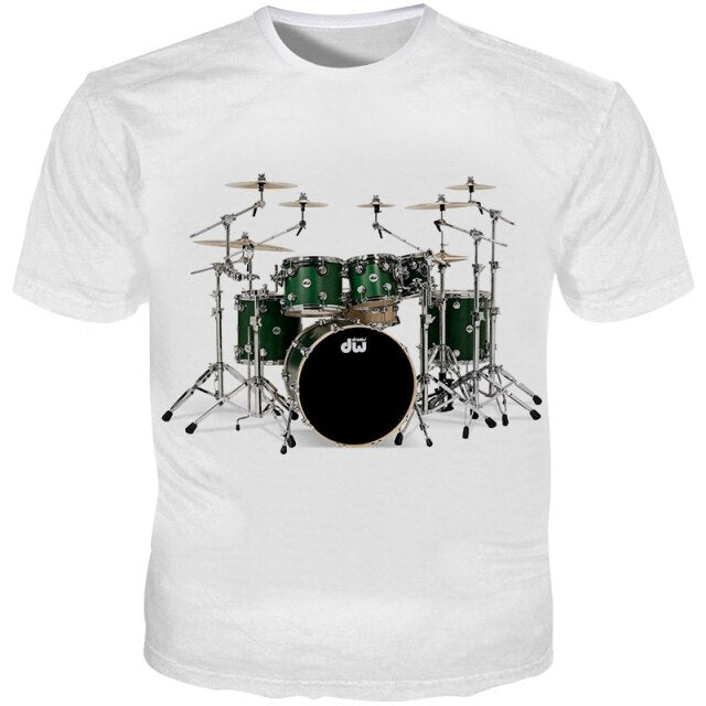 Summer Drum 3D Printing T-Shirt Men's Women's Casual Loose Comfortable Top Rock Pop Music Band Plus Size Short Sleeve 2021 New