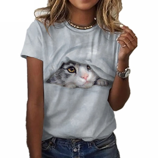 2021 Summer New Fashion 3D Printing Kawaii Cute Pocket Cat Male/Female T-shirt Street Personality Wild Loose Breathable Oversize