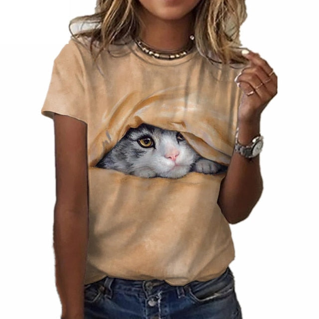 2021 Summer New Fashion 3D Printing Kawaii Cute Pocket Cat Male/Female T-shirt Street Personality Wild Loose Breathable Oversize