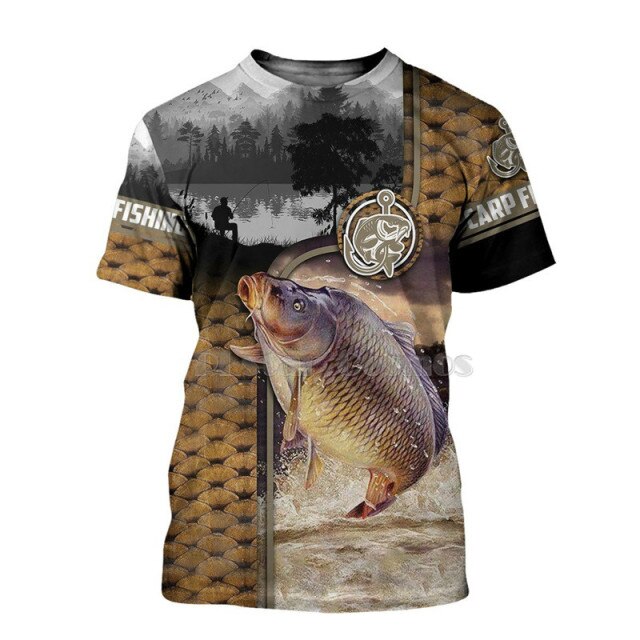 2021 New Fashion Men's 3d Printing T-shirt New Carp Animal Fisherman Fishing Art Short Sleeve Clothing Unisex